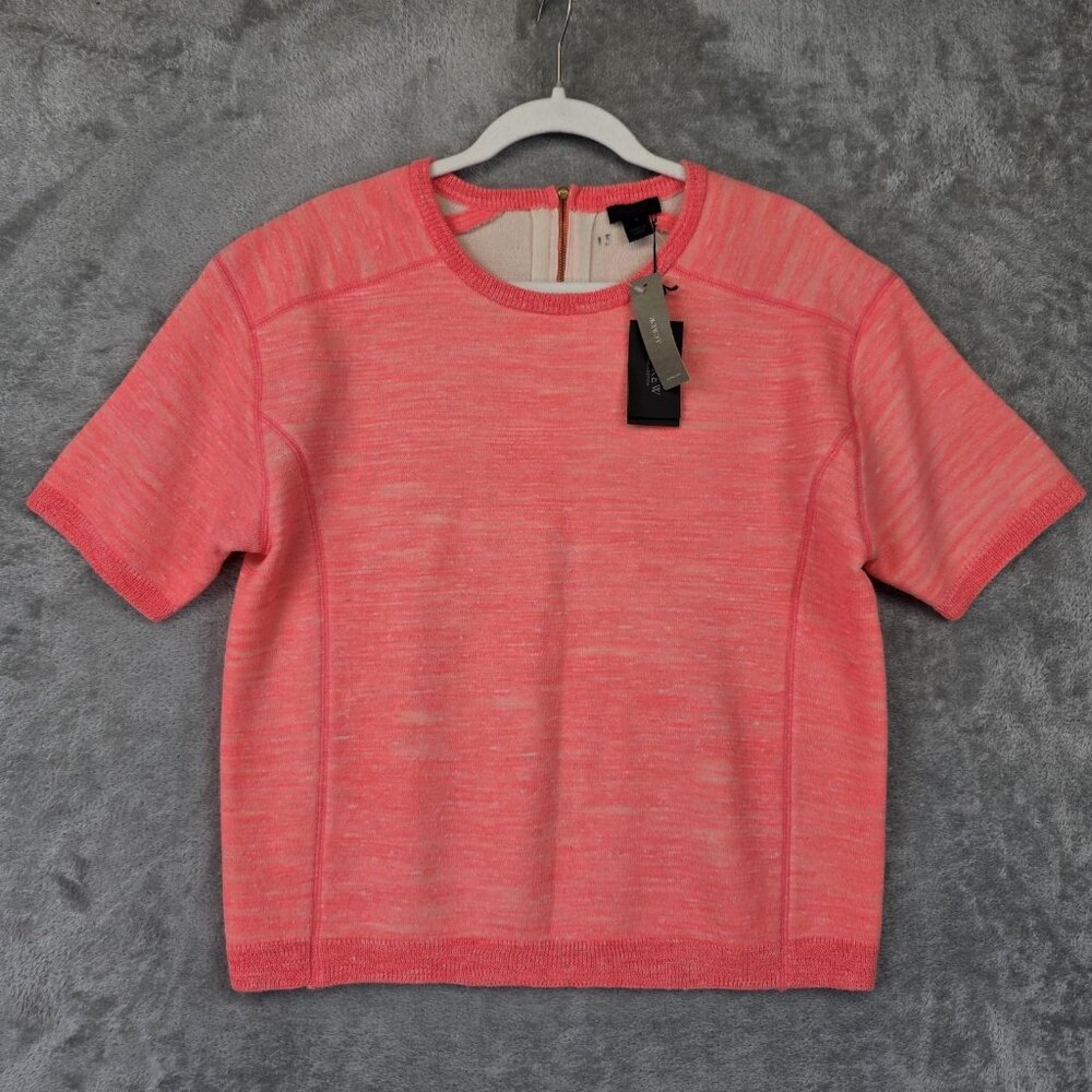 J Crew Collection Sweater Womens Small Merino Wool Linen Short Sleeve Zip A1961